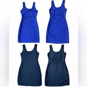 🌷 Carolina Set of 2 🌷 Y2K Royal Blue & Black Leopard Print Cutout Back Dress